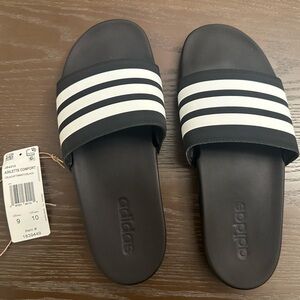 Adidas Adilette Comfort Slides in Black and White